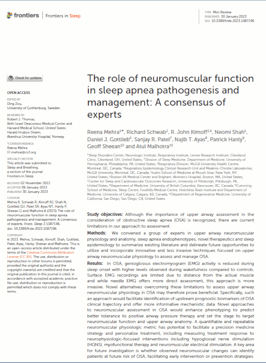 The role of neuromuscular function in sleep apnea pathogenesis and management: A consensus of experts